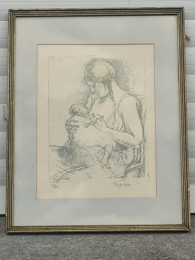 lithographie maternite signe armand rassenfosse, Antiquités & Art, Enlèvement ou Envoi
