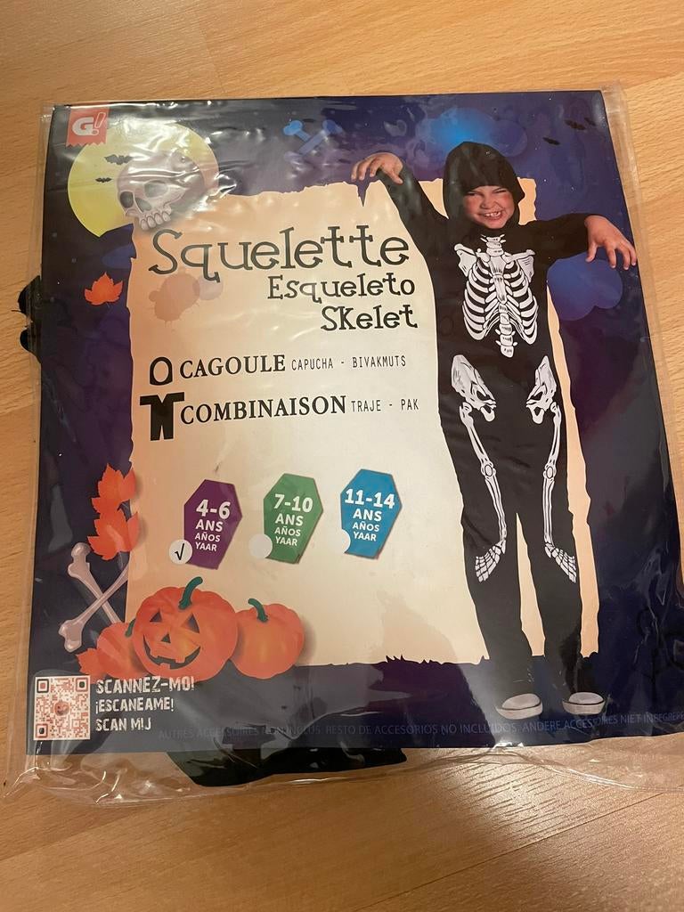 Déguisement squelette 4/6 ans, Enlèvement, Porté