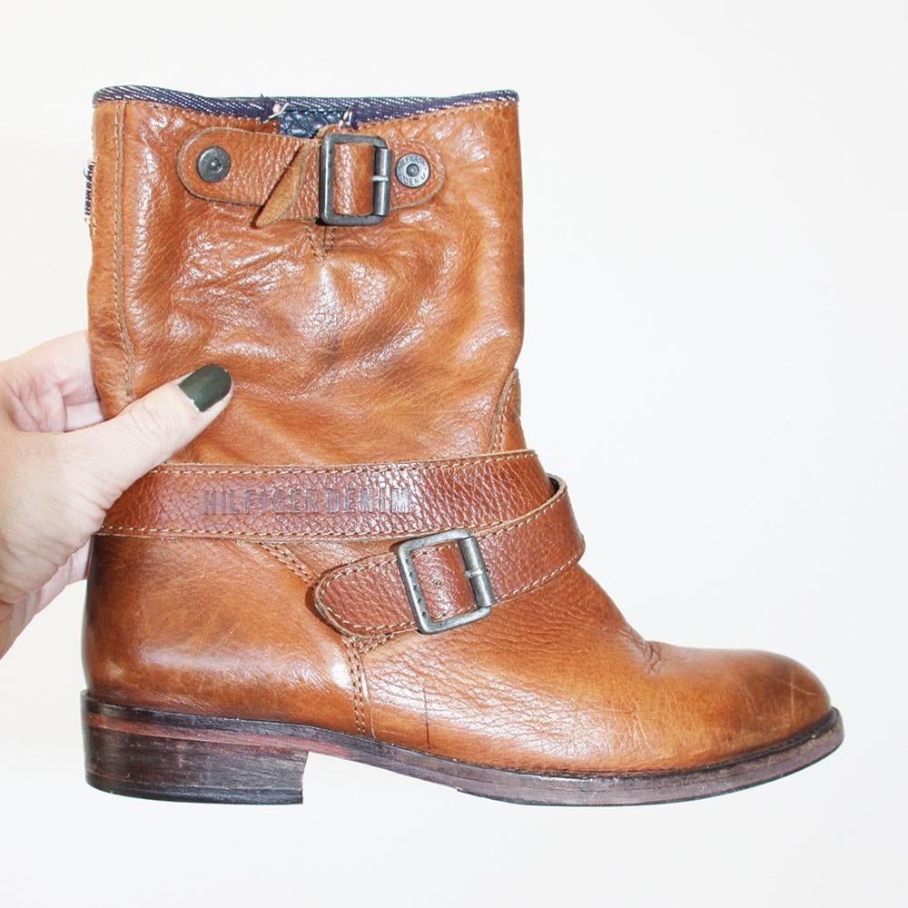 Bottes en cuir Tommy Hilfiger -s13 (taille 38) €95, -, Tommy hilfiger, Comme neuf, Brun, Boots et Botinnes