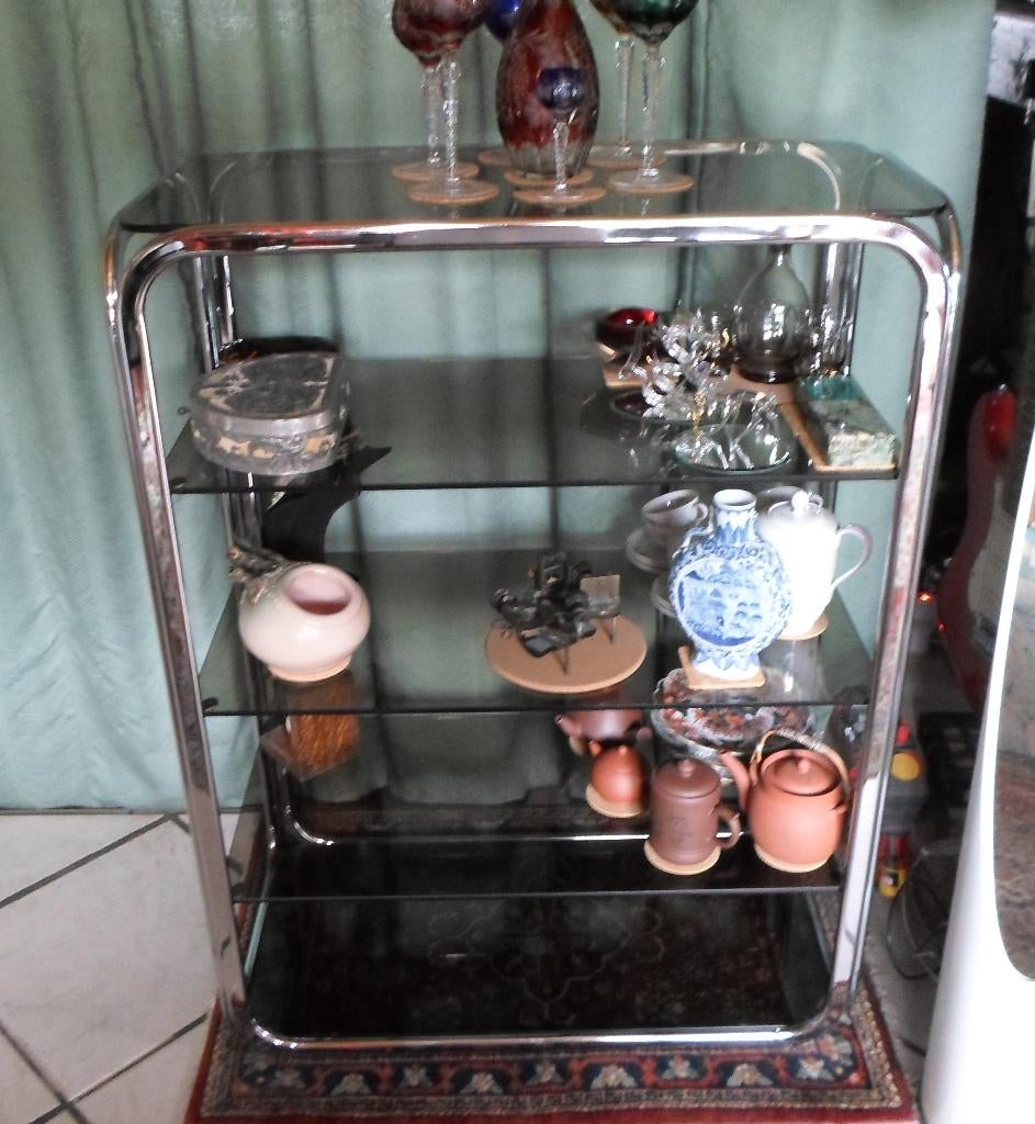 Support à cadre tubulaire vintage en verre fumé chromé, Enlèvement