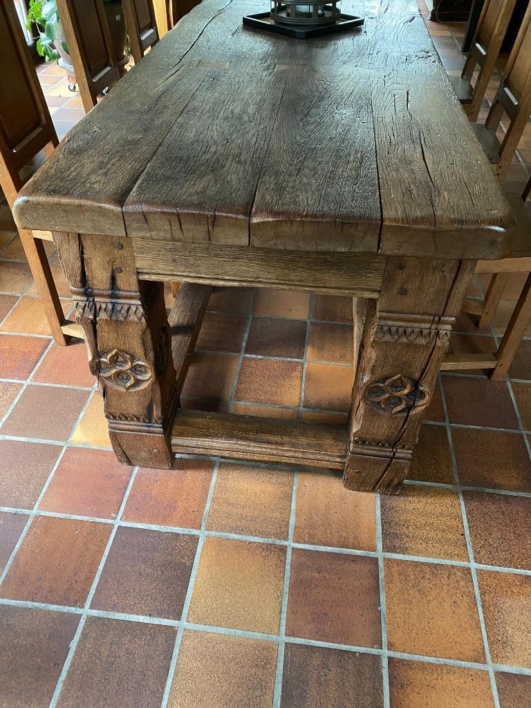 Ensemble table rustique 250 cm + 6 chaises en chêne massif, Ancien, Enlèvement, Utilisé, 50 à 100 cm