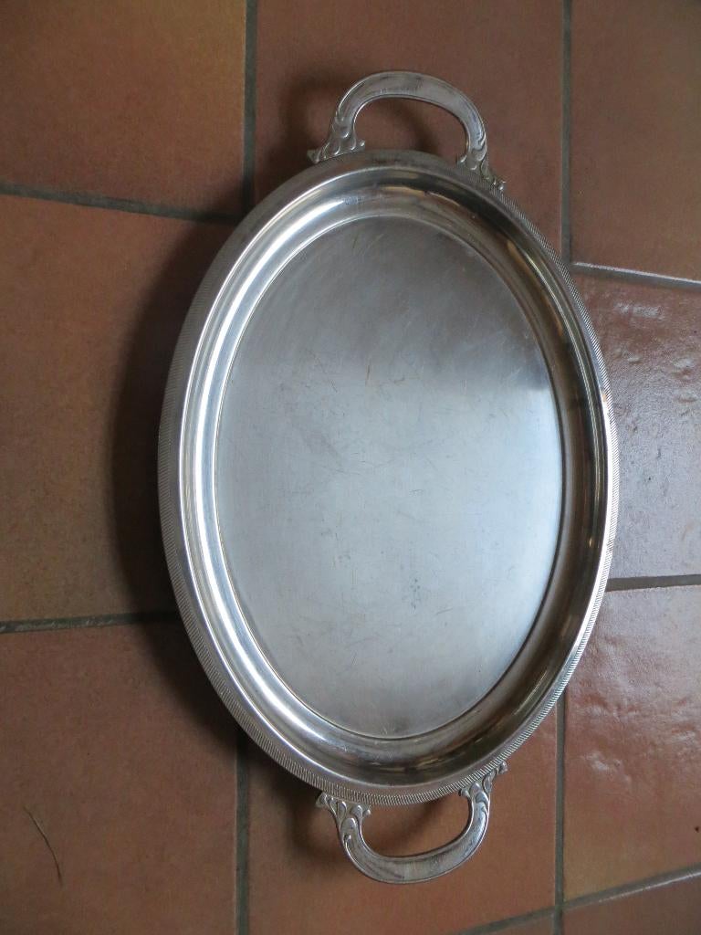 Plateau de service en inox Jean Couzon, Ophalen of Verzenden, Zo goed als nieuw, Ovaal, Overige materialen