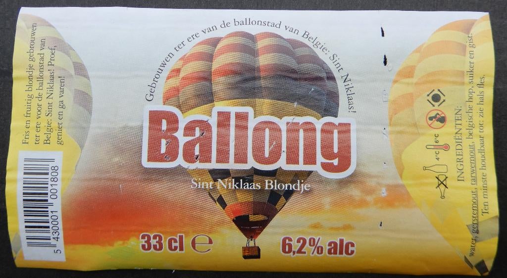Bieretiket Ballong blond Brouwerij Boelens (12L7), Verzenden, Gebruikt