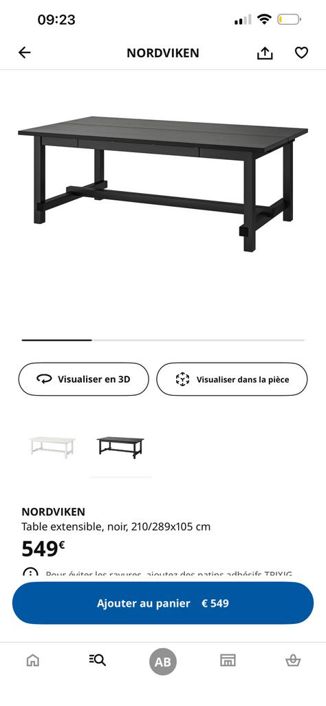 Table extensible noir, Enlèvement, Utilisé, Rectangulaire, 200 cm ou plus