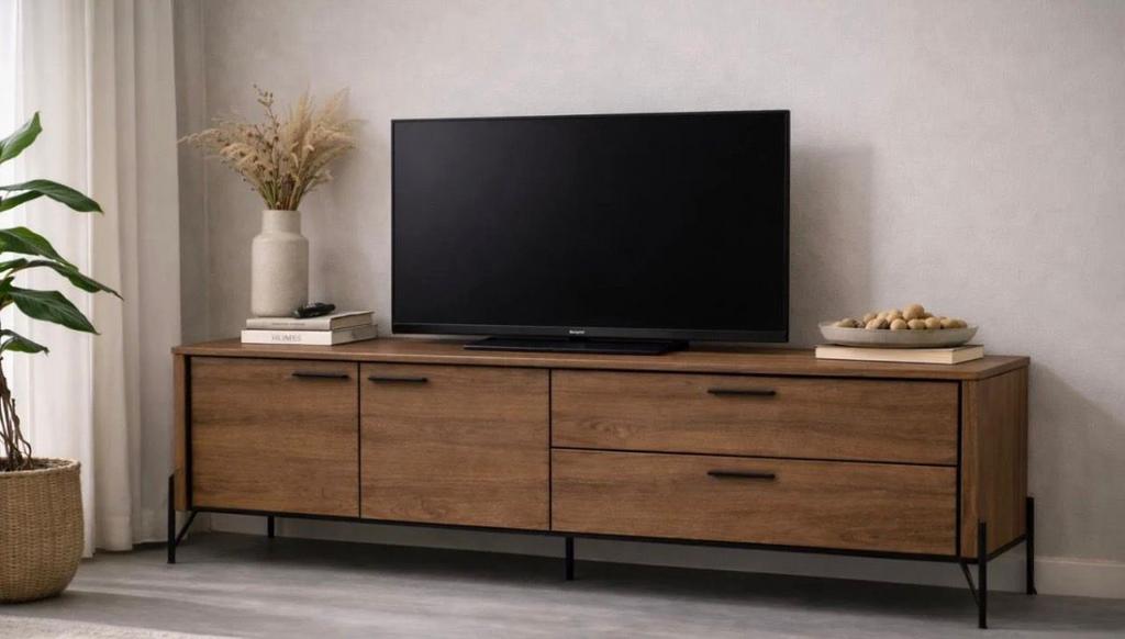 Ensemble buffet Calente + meuble bas (meuble TV) couleur noy, Avec tablette(s), 25 à 50 cm, 150 à 200 cm, Comme neuf