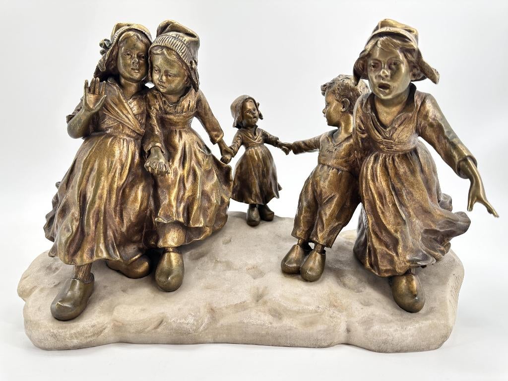 joseph d'aste kindjes die spelen brons, Antiek en Kunst, Kunst | Beelden en Houtsnijwerken, Ophalen of Verzenden