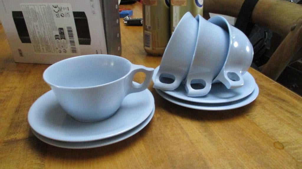 4 Vintage Melamine camping kopjes, Ophalen, Overige materialen, Nieuw, Overige stijlen