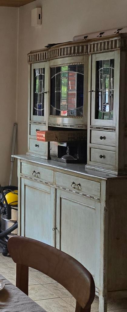 Landelijke brocante kast loodglas, Huis en Inrichting, Ophalen