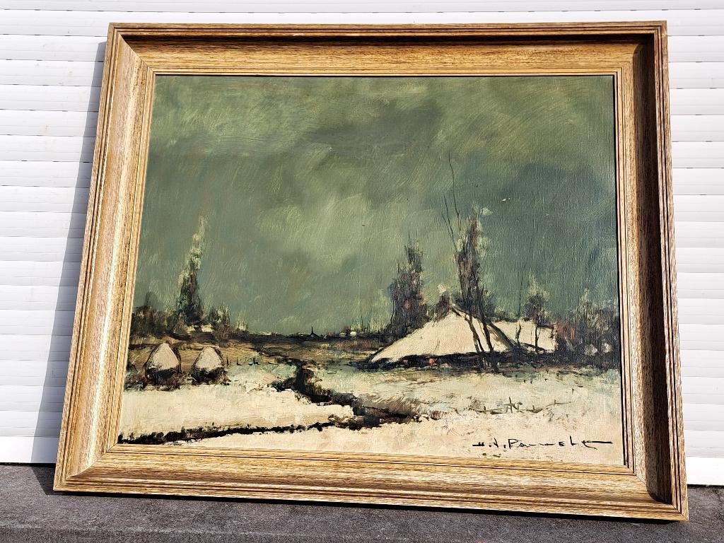 huile sur toile paysage enneige signe Henri Joseph Pauwels, Enlèvement