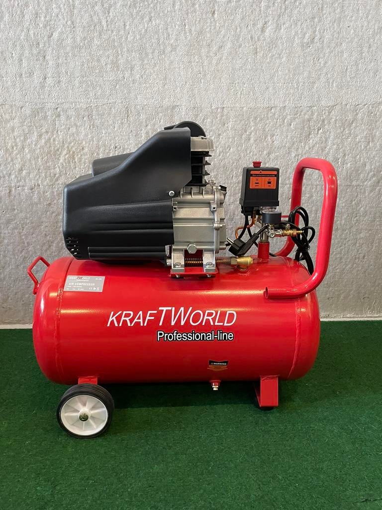Nieuwe Kraftworld 50L 8 bar compressor, Bricolage & Construction, Compresseurs, Neuf, 6 à 10 bars, 25 à 100 litres, Mobile, Sans huile