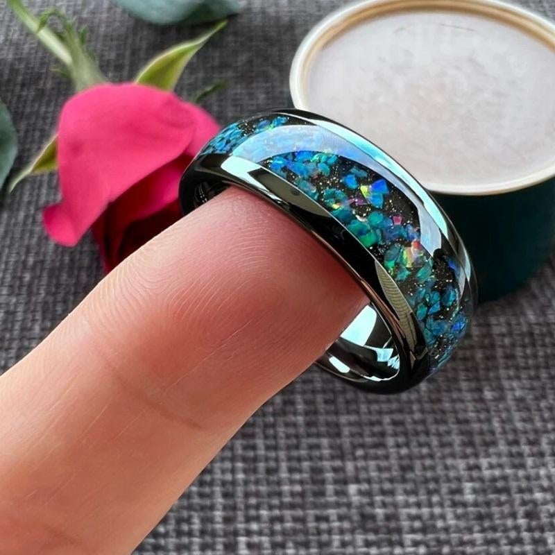 Trouwringen wolfraam - Sam - Ingelegd met kleurrijk opaal, Overige materialen, Overige kleuren, Verzenden, Nieuw