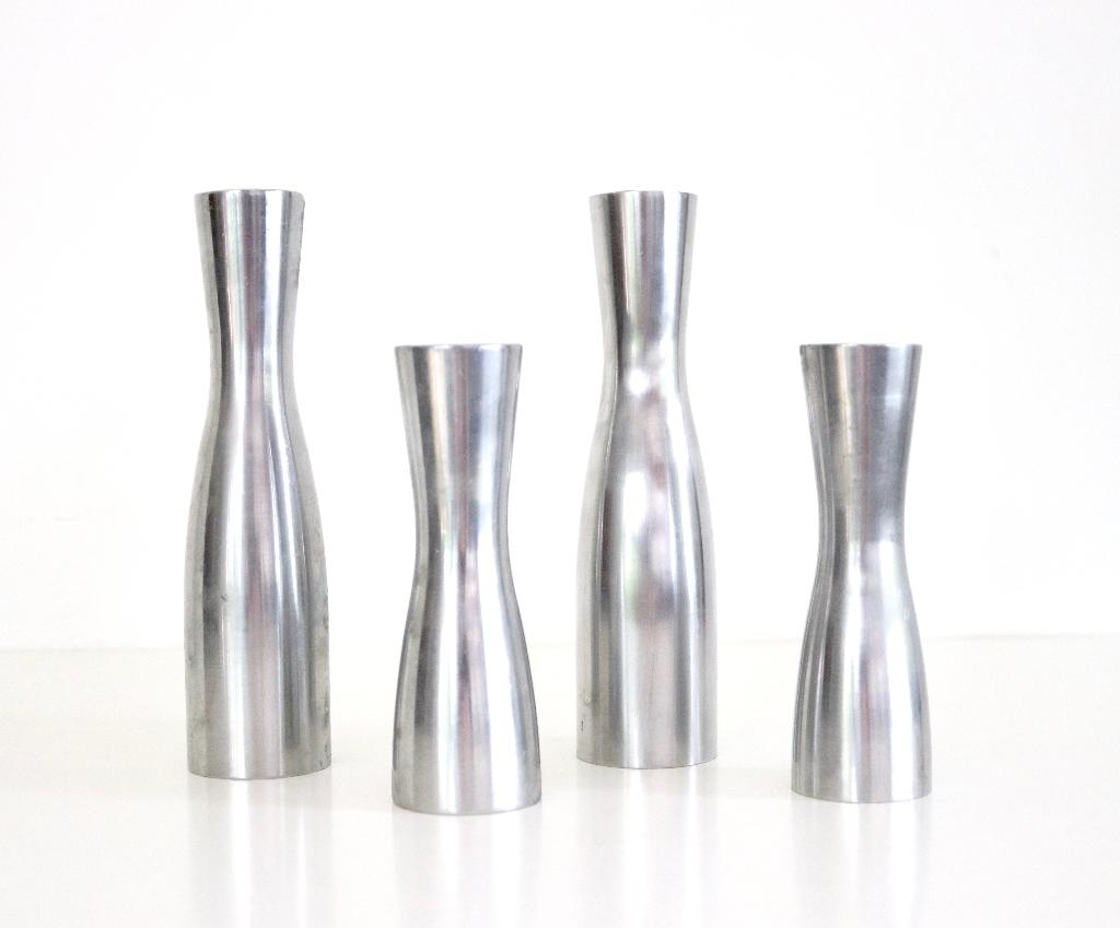 4 Vintage Erika Pekkari voor IKEA aluminium kandelaars, Enlèvement ou Envoi, Utilisé