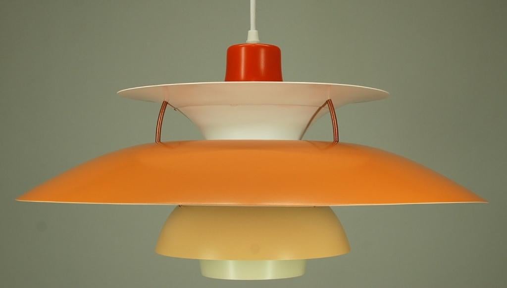 Lampe suspendue Louis Poulsen PH5 vintage 1960's, Envoi, Comme neuf, Orange, Vintage