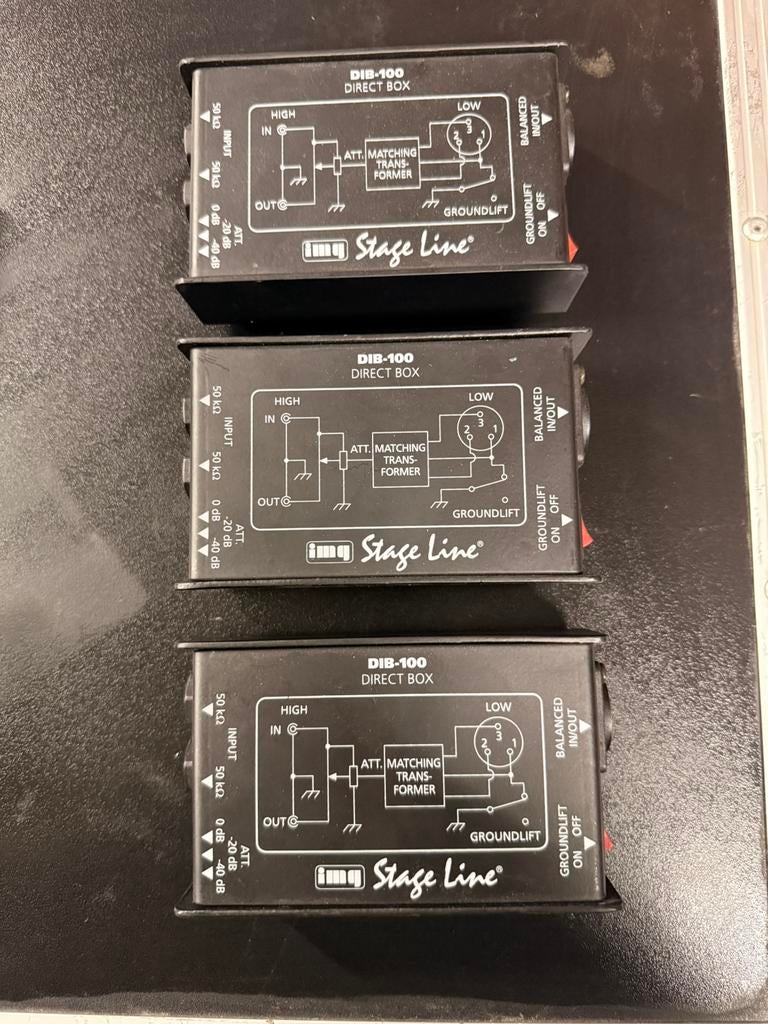 3x IMG Stageline DIB-100 DI box / direct box, Ophalen, Zo goed als nieuw
