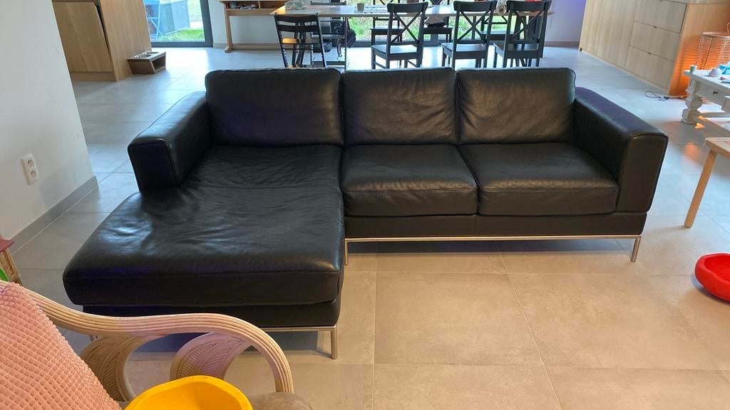 Zwarte leren zetel Ikea, Trois personnes, 200 à 250 cm, Enlèvement, Utilisé