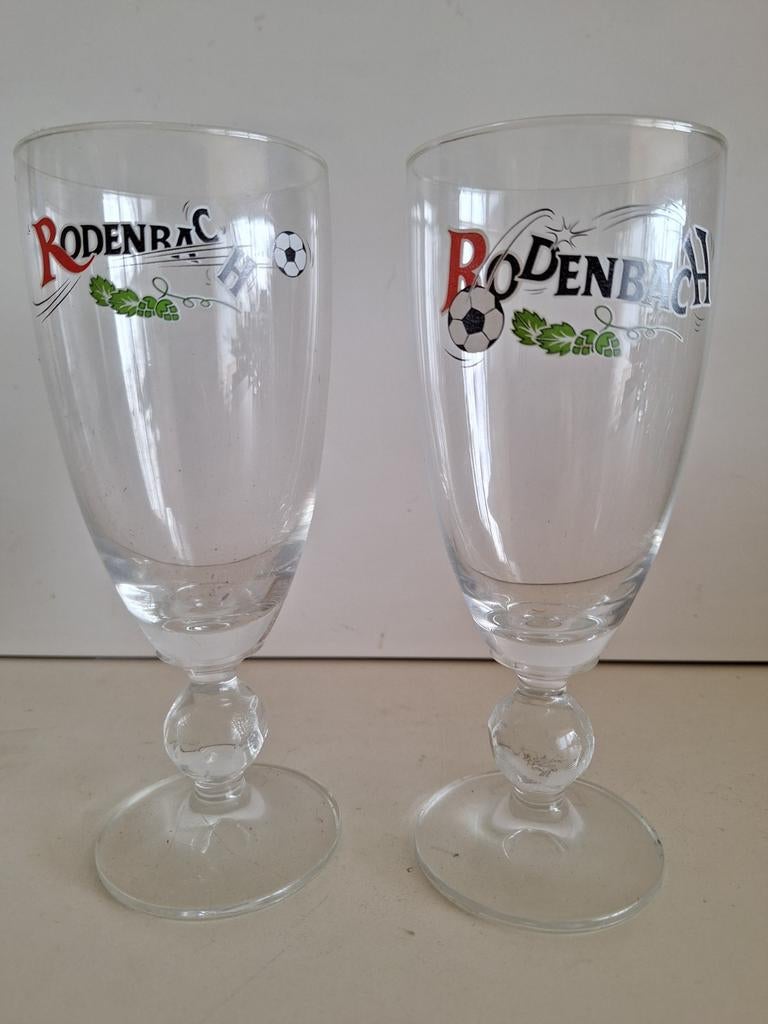 2x jaren 90 limited edition voetbal glazen Rodenbach, Verzamelen, Ophalen of Verzenden