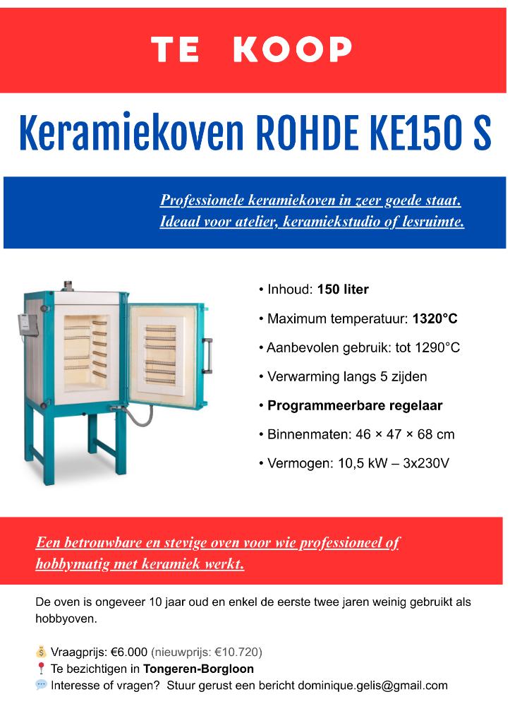 Keramiekoven Rohde KE150S, Ophalen, Zo goed als nieuw