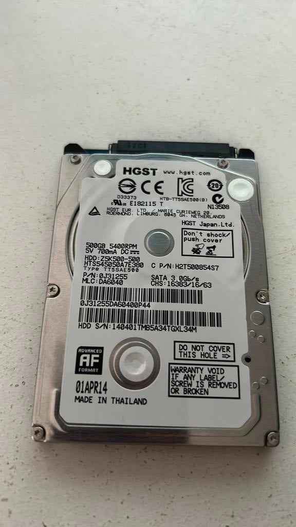 500GB HDD, Computers en Software, Harde schijven, Ophalen, Zo goed als nieuw, 500GB, HDD