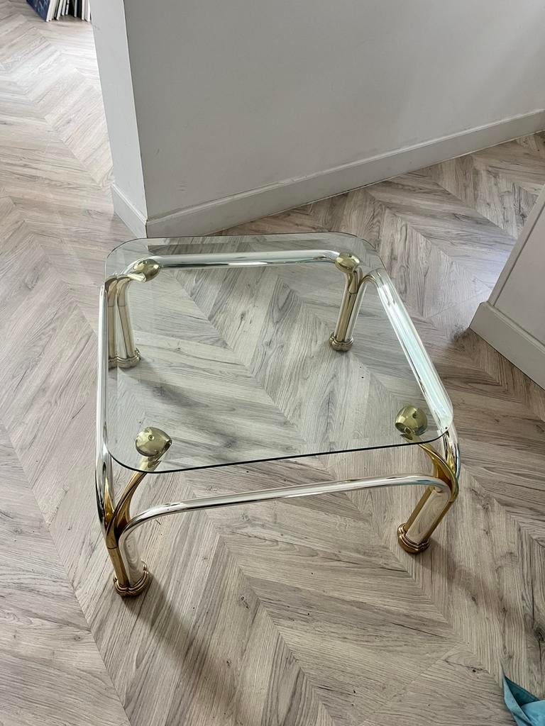 Vintage salontafel glazen blad, Huis en Inrichting, Ophalen, Gebruikt, 50 tot 100 cm, Vierkant