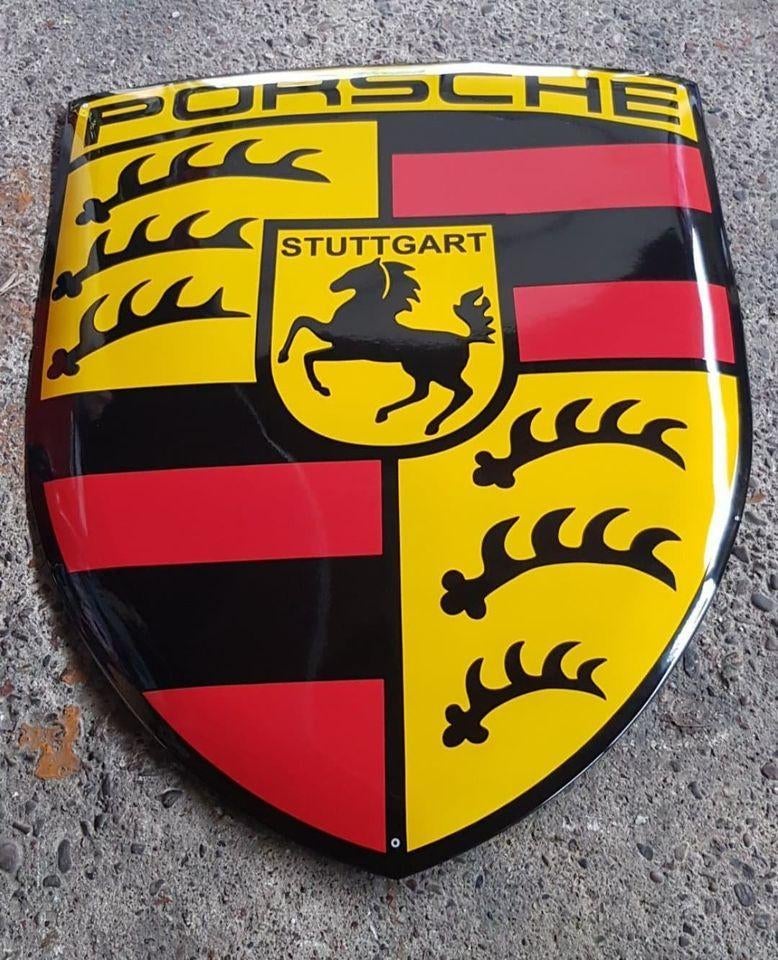 Groot Porsche logo bord XL garage mancave decoratie dealer, Verzamelen, Ophalen, Gebruikt, Reclamebord