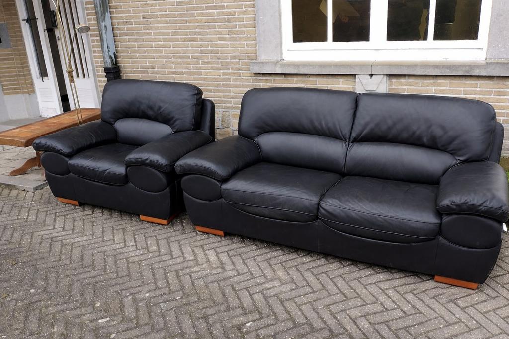 3-zitsbank van echt leer, Huis en Inrichting, Zetels | Zetels, Ophalen of Verzenden, Zo goed als nieuw, Leer
