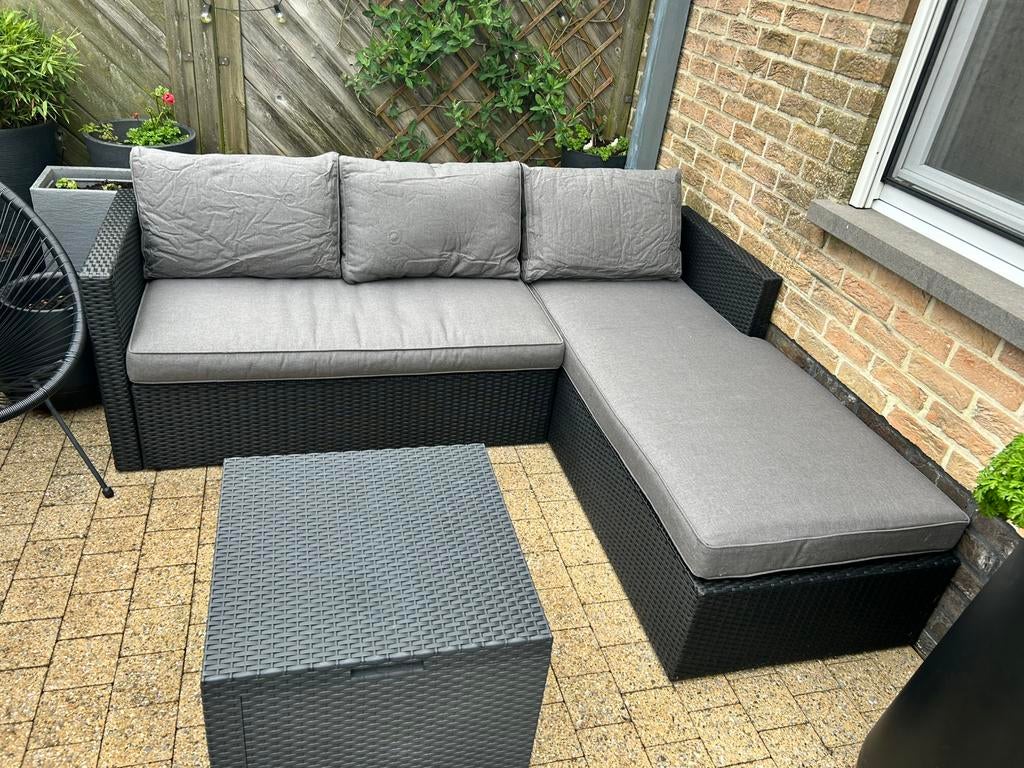 Ensemble salon de jardin — canapé d'angle + siège  + table, 5 places, Enlèvement, Utilisé, Sets de jardin