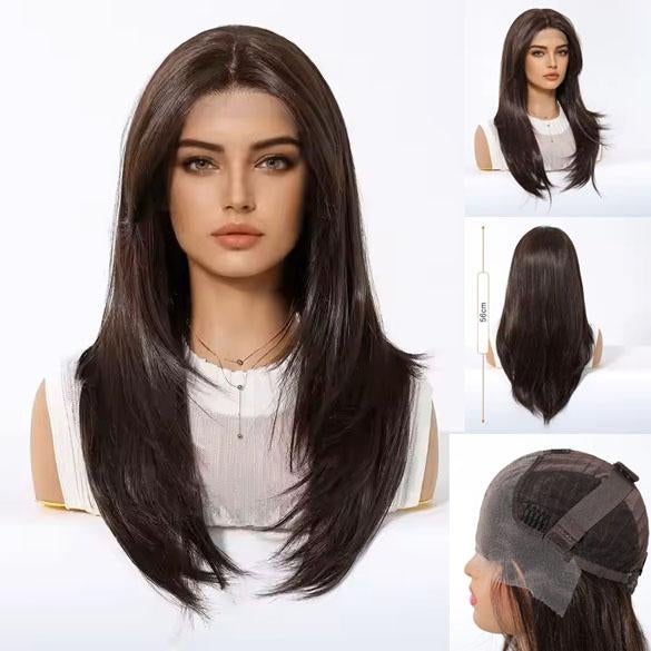 Mono top swiss lace pruik lang bruin haar zonder pony model, Verzenden, Nieuw