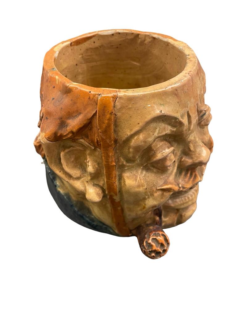 Pot en Terre de Flandre - Céramique tête grotesque pipe, Enlèvement ou Envoi