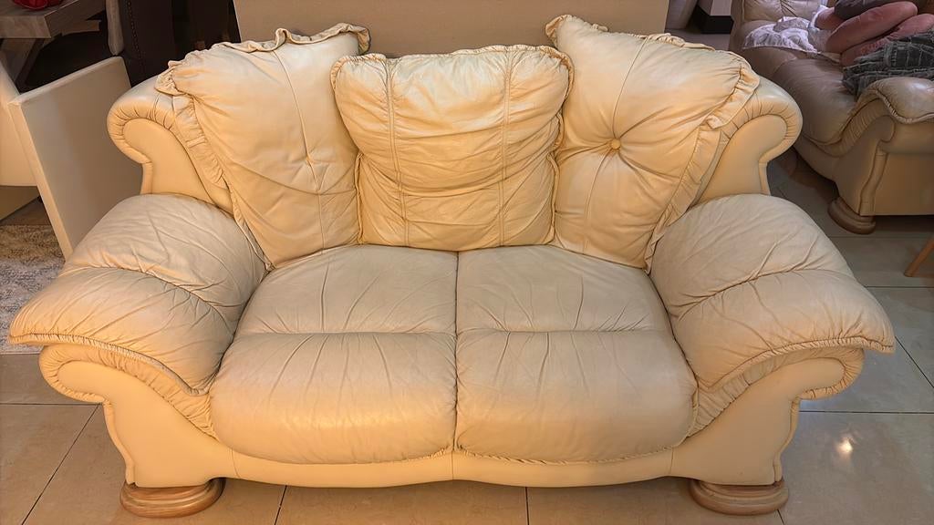 2 zitszetel lederen beige kleur, Enlèvement, Utilisé, Cuir