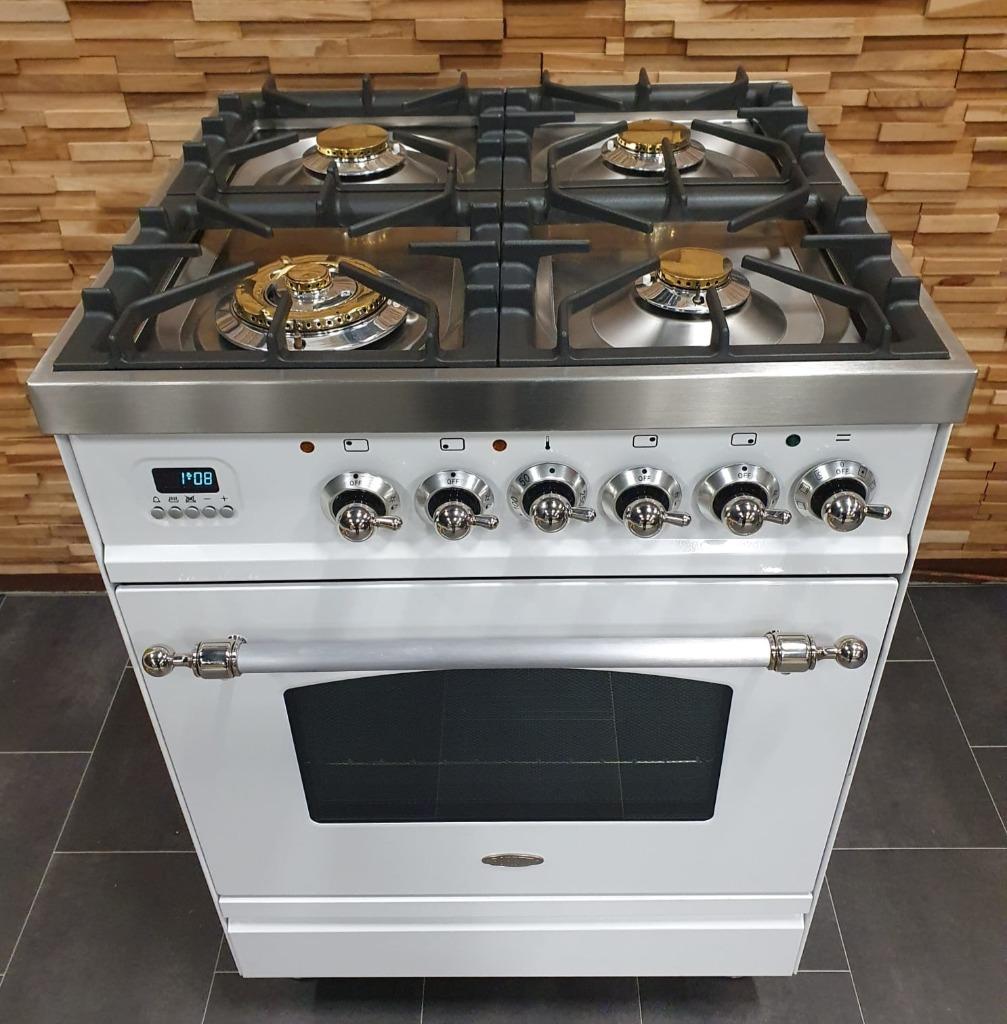 🔥Luxe Boretti Fornuis 60cm hoogglans wit & rvs 4 pits, Elektronische apparatuur, Fornuizen, Zo goed als nieuw, Energieklasse A of zuiniger