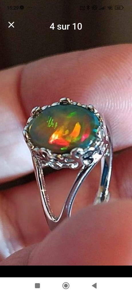 Bague en argent massif avec très belle opale noire mezezo, Neuf, Enlèvement ou Envoi, Argent, Argent