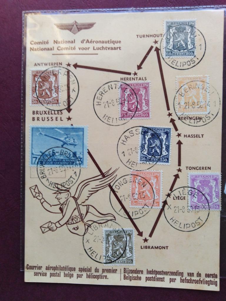 Timbres-poste de Belgique 1950 sur carte commemorative, Enlèvement ou Envoi, Timbre de poste aérienne, Affranchi, Autre