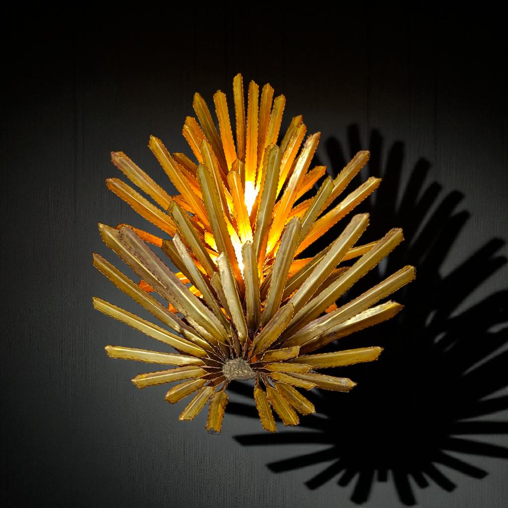 Maison Jansen palm wall lamp attr Christian Techoueyres 70s, Maison & Meubles, Lampes | Suspensions, Utilisé, 50 à 75 cm, Métal