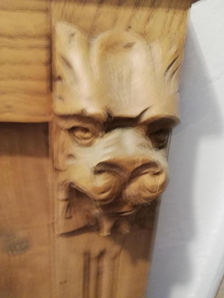 LIT EN BOIS VINTAGE 1900 avec têtes de lion et motif décorat, Maison & Meubles, Queen size, 140 cm, Brun, Enlèvement