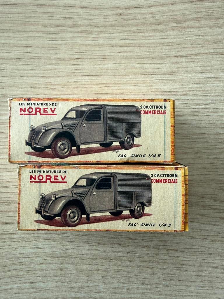 2x NOREV Citroën 2CV 1/43 – vintage modelauto’s met doos, Ophalen, Zo goed als nieuw