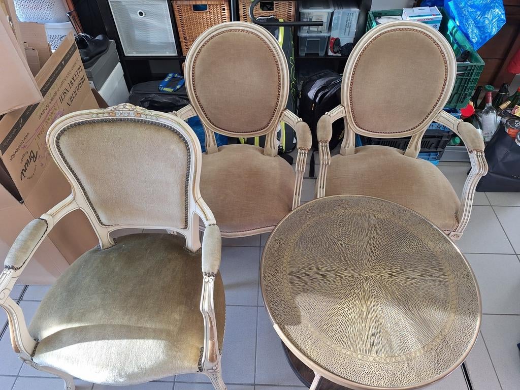 Drie stoelen en tafeltje., Antiek en Kunst, Ophalen