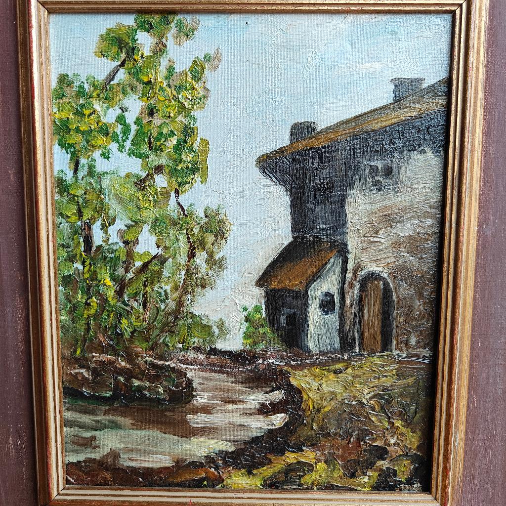 Schilderij landschap met huis en boom, Antiek en Kunst, Kunst | Schilderijen | Klassiek, Ophalen