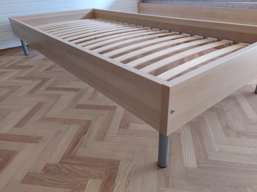 2 lits simples avec sommiers à lattes, 90 cm, Beige, Enlèvement, 200 cm