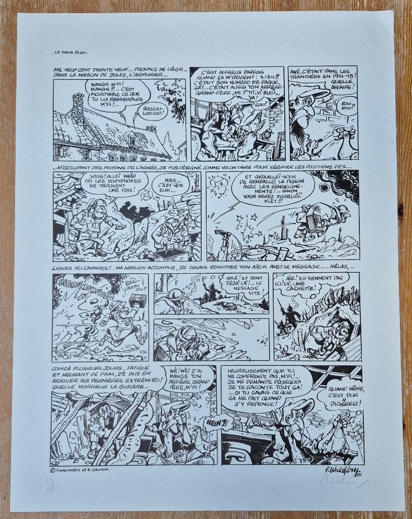 Le vieux Bleu sérigraphie signé 1980 Walthery, Enlèvement ou Envoi, Autres personnages, Comme neuf, Image, Affiche ou Autocollant