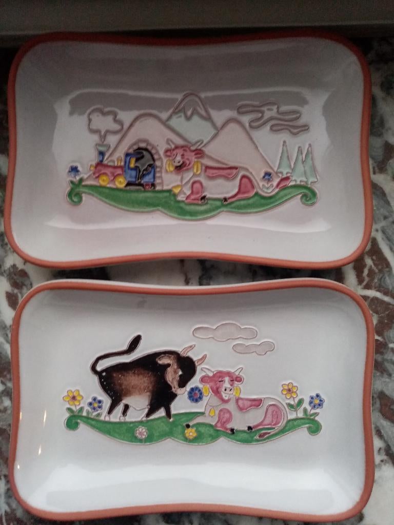 Twee keramische borden van Sars-la-Bruyère  60s 10/50/17cm, Ophalen of Verzenden