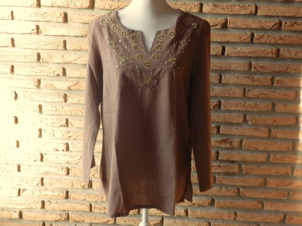 (117)- blouse femme t.L brune - ladyme -, Maat 38/40 (M), Bruin, Ophalen of Verzenden, Zo goed als nieuw