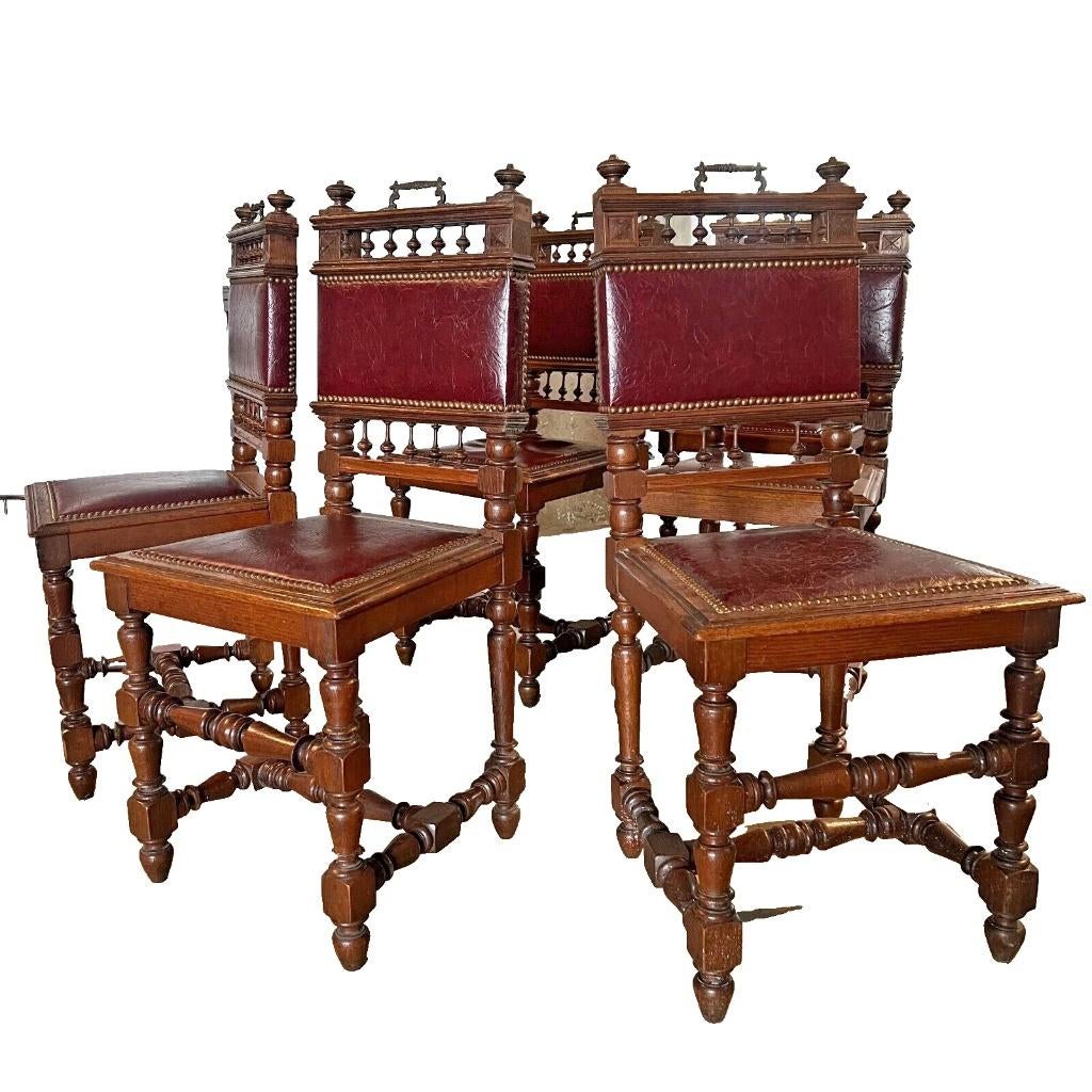 Chaises salle a manger style Henri II en noyer fin XIXe, Maison & Meubles, Rouge, Enlèvement, Baroque renaissance, Bois