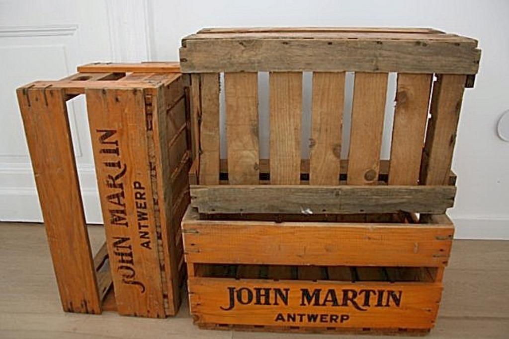 3 Vintage houten bierkratten van John Martin, Ophalen, Gebruikt, Gebruiksvoorwerp
