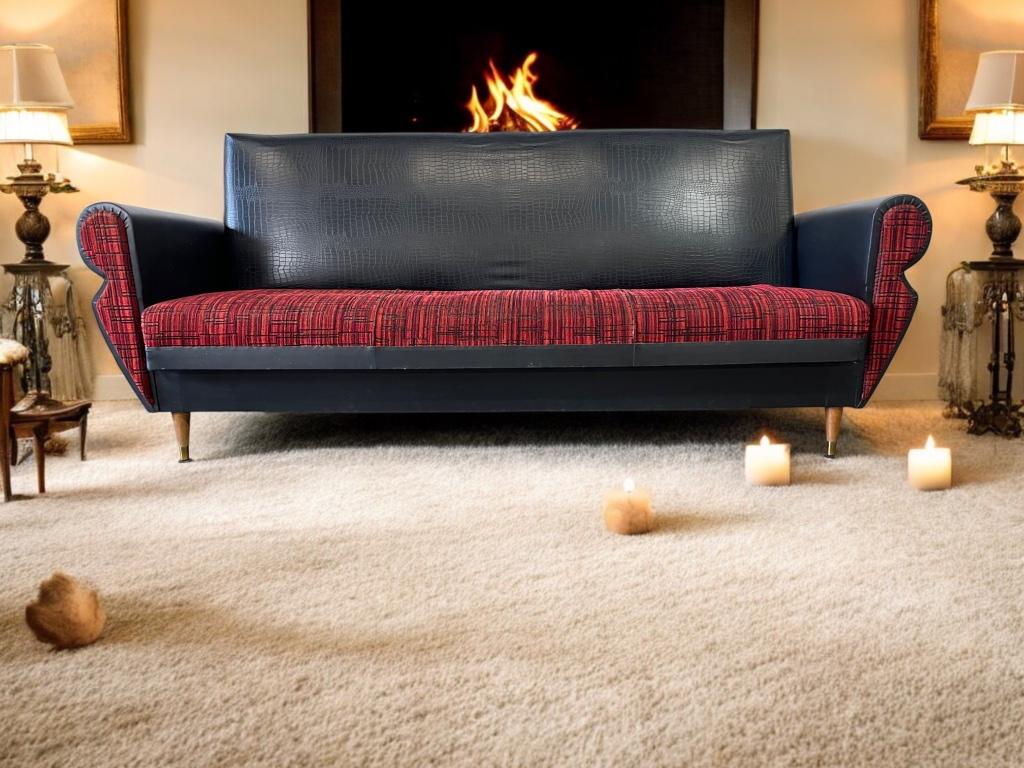 vintage zwartrode zetel / driezit / canape / slaapbank, Ophalen of Verzenden