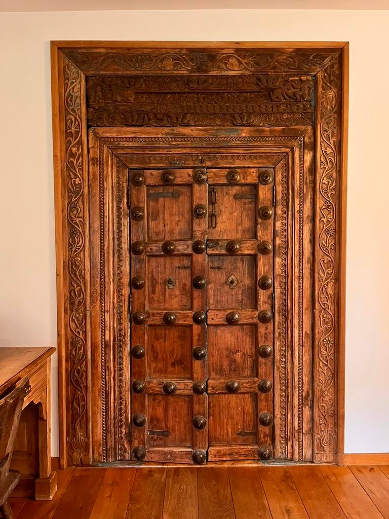 Antiek Indische poort van teakhout met scharnieren en kozijn, Antiek en Kunst, Antiek | Meubels | Kasten, Ophalen