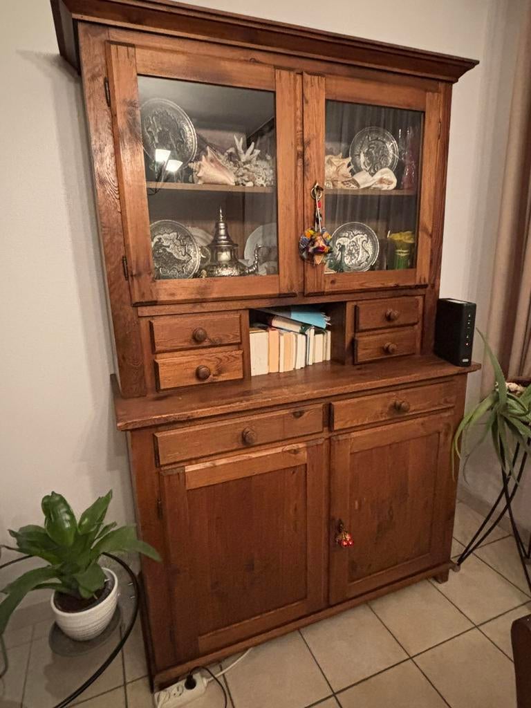 Armoire avec étagère vitree en bois, Maison & Meubles, Enlèvement, Utilisé, Chêne