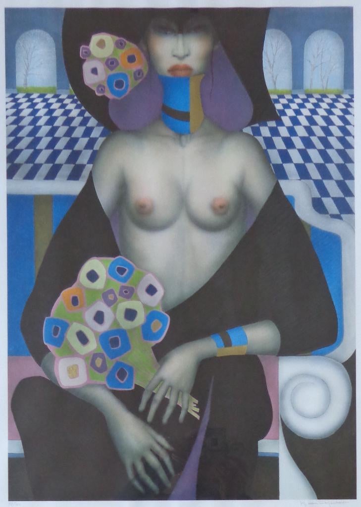 JEF VAN TUERENHOUT / NAAKTE KONINGIN / KLEURZEEFDRUK 81x60cm, Antiek en Kunst, Kunst | Litho's en Zeefdrukken, Ophalen