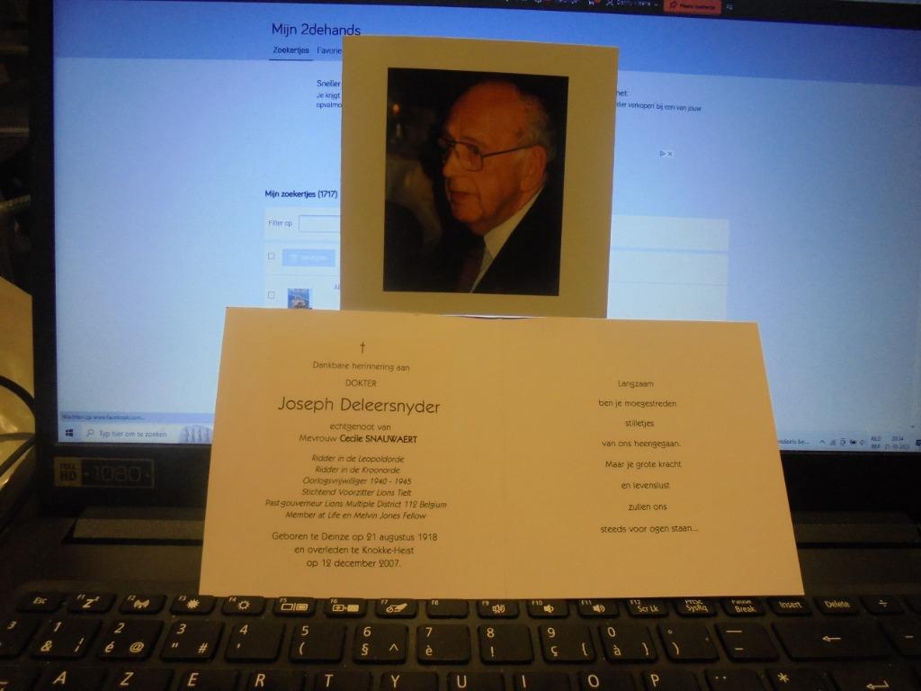 dp Joseph Deleersnyder, Collections, Enlèvement ou Envoi, Image pieuse