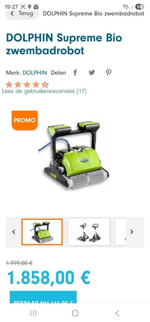 Zwembadrobot dolphin bio, Enlèvement