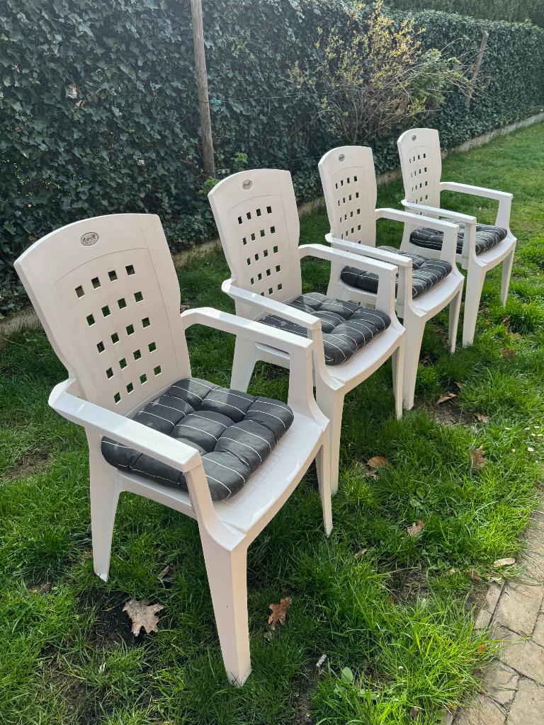 4 witte Hartman tuinstoelen, Tuin en Terras, Ophalen, Nieuw, Kunststof, Stapelbaar